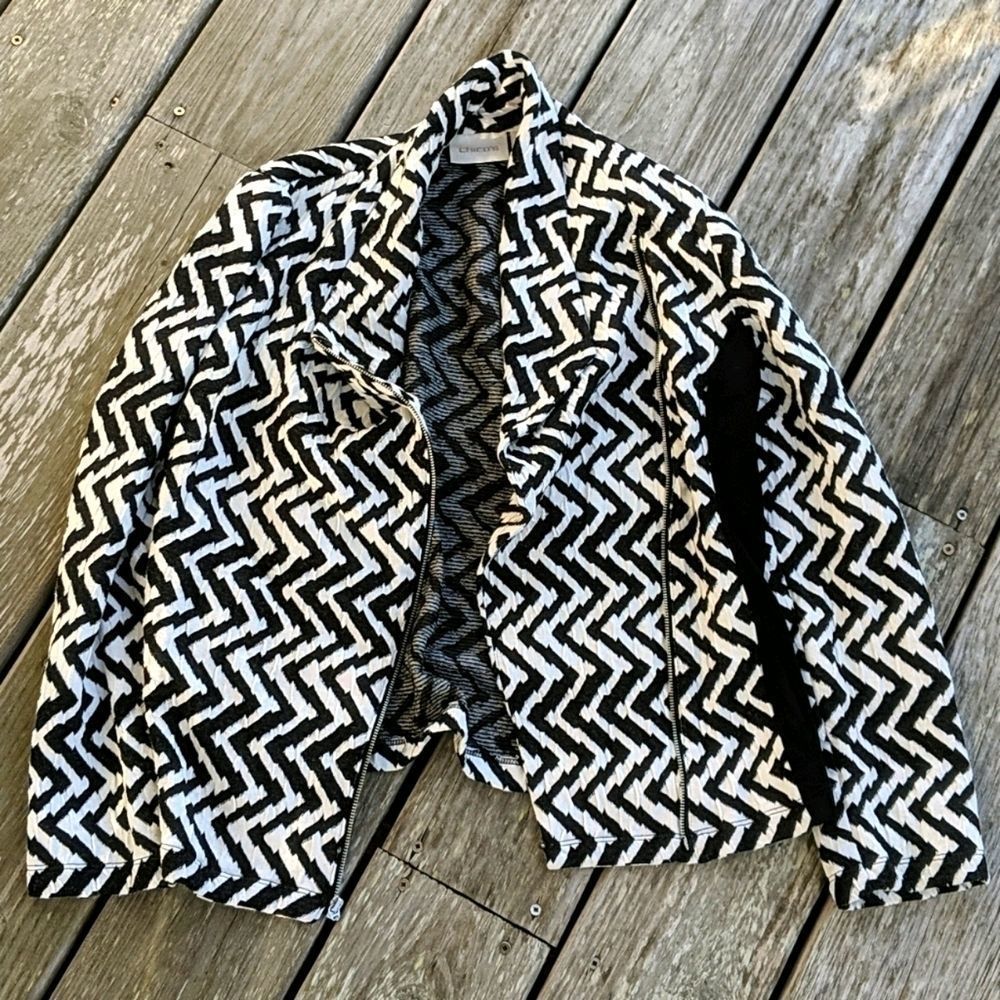 Chico's black white chevron zip lightweight jacket - Picture 1 of 4